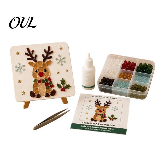 Mosaic Art Kit Christmas DIY Kit, Faux Sea Glass Craft Santa Weekend Project Claus Snowman Crafting for Adults Beginners, Handmade Festive Decor