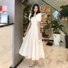 Elegant Summer Retro White Slimming Square Neck Dress for Women