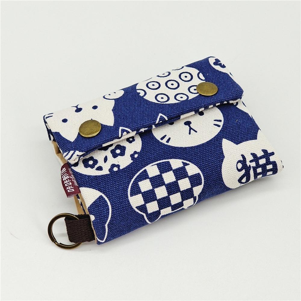 Портативный холщовый кошелек для монет с принтом на молнии, короткий кошелек, многофункциональный кошелек Maneki Neko для путешествий