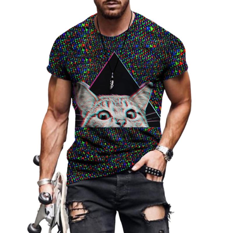 New Summer Men's Fashion T-shirt Personality Peek-a-boo Kitten Printed Men's T-shirt Top