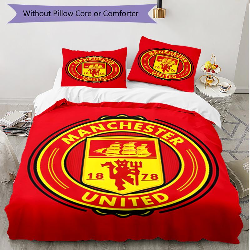 3pcs Duvet Cover Set (1*Duvet Cover + 2*Pillowcase, Without Core), Manchester United F.C Print Soft All‑Season Bedding Set, Home Bedroom Decor Gift