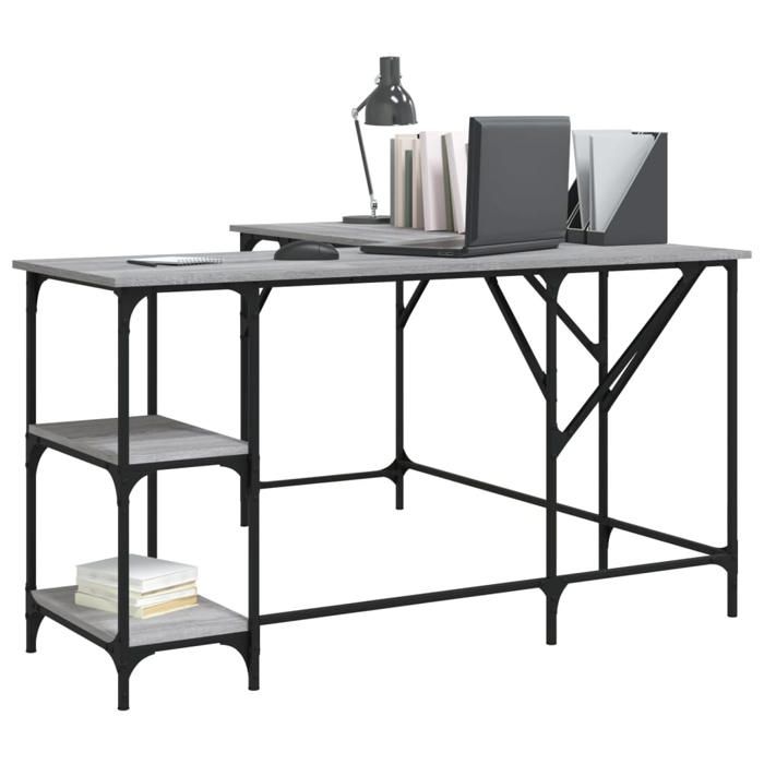 VidaXL Bureau, Table d'Ordinateur avec Étagères, Bureau d'Ordinateur avec Pieds, Table d'Écriture Chambre, Industriel, 837590