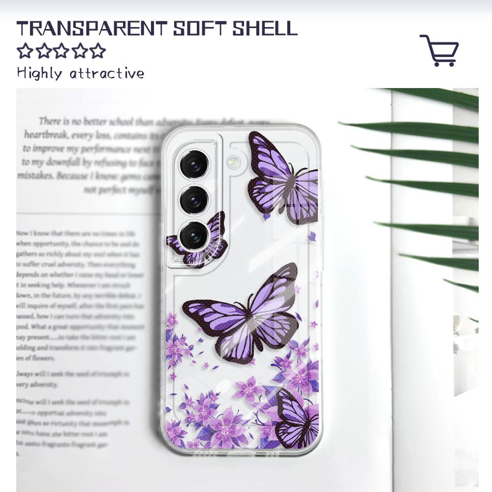 Sky Butterfly Transparent Phone Case For Samsung Galaxy S22 S21 S20 FE Plus Ultra Soft TPU Cover