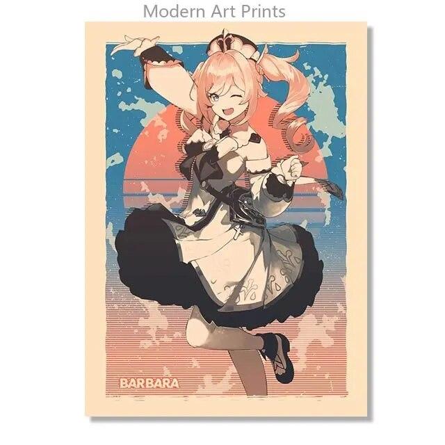 Ретро Genshin Impact Ganyu Hutao игровой плакат печать на холсте настенные аниме фотографии домашний декор комнаты без рамки