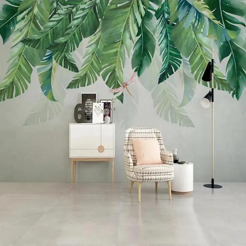 Индивидуальные настенные обои Nordic Fresh Hand-Road Tropical Plants Wall Painting For Living Room TV Bedroom Decor Papel De Parede