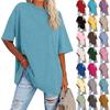 Womens' Fashionable And Casual Solid-color Basic Round-neck Short-sleeved Top