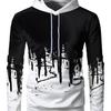 Spring Fall Men Sport Hoodie 3D Contrast Color Printing Drawstring Hooded Long Sleeves