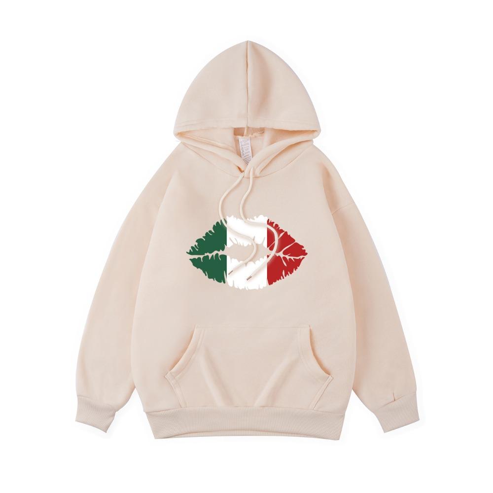 Толстовки с принтом губ цвета флага Мексики, женские повседневные толстовки с карманом, зимние толстовки, базовая спортивная женская одежда