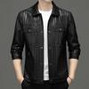 New Style Plush Leather Jacket for Spring and Autumn Wear Men's Slim Fitting Short Lapel Leather Jacket Middle-aged and Young Men's Warm Coat