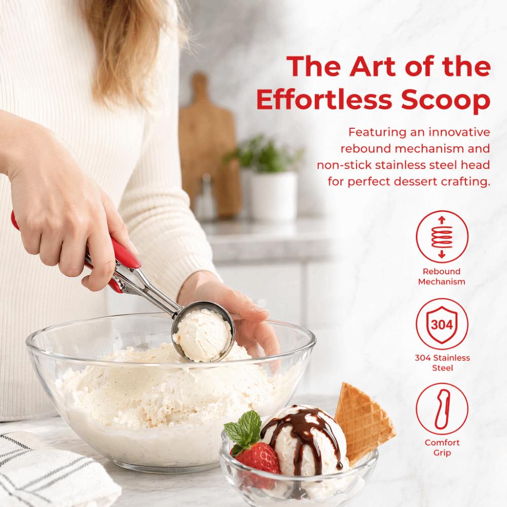 3pcs set Trigger Release Ice Cream Scoop Set Stainless Steel Stainless Steel Scoop  Food Preparation