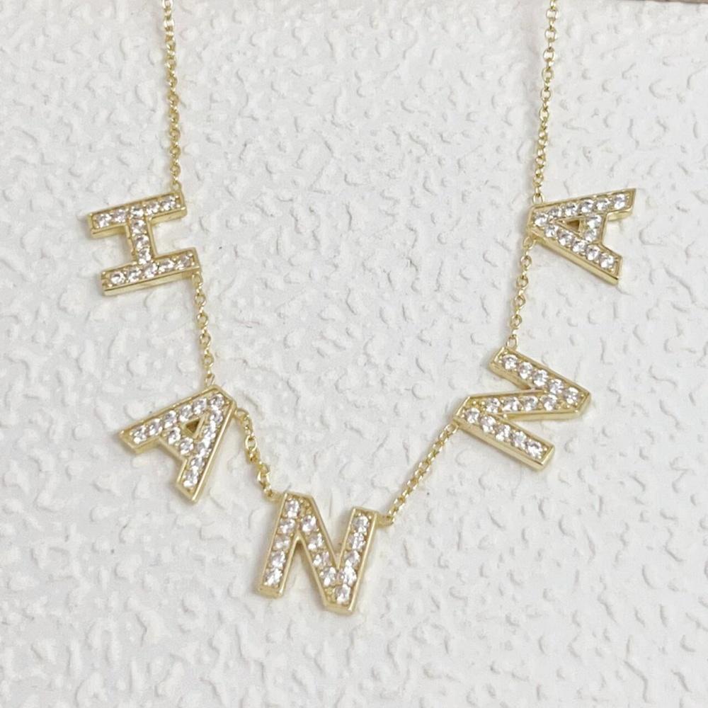 Customized Trendy 925 Sterling Silver Jewelry14K Gold-plated Necklace 10MM Zircon Letters Personalized First Name Necklace