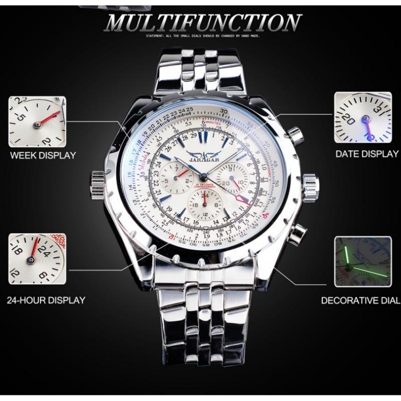 JARAGAR 212 Men's Automatic Mechanical Watch Chronograph Night Light Waterproof Stainless Steel Elegant Business Men's Watches