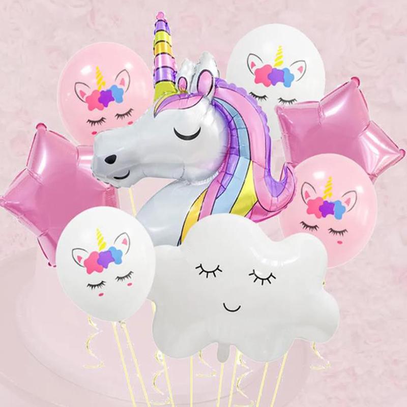 Набор из 8 воздушных шаров с радужным единорогом и белым облаком, набор украшений для дня рождения