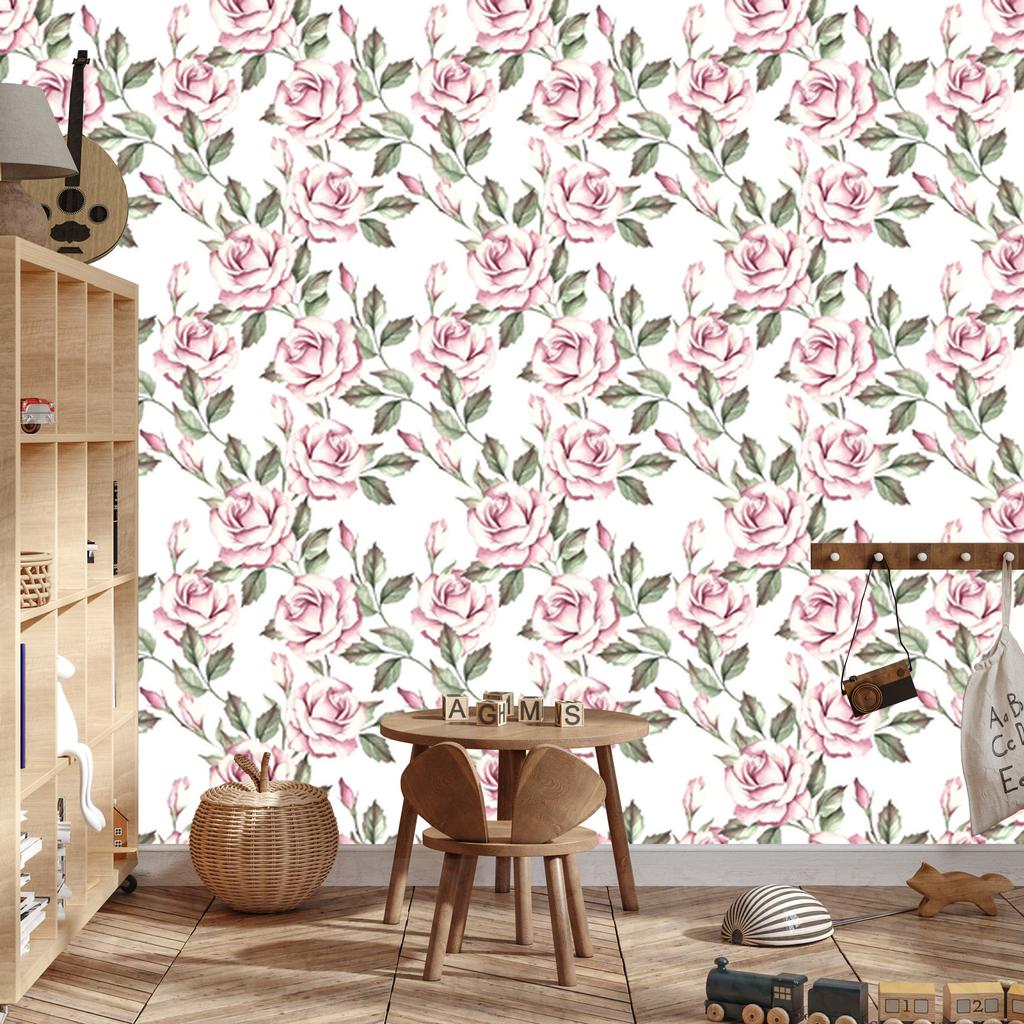 Bright roses with leaves wallpaper for living room and bedroom 50x1000