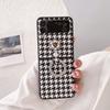 Stylish Luxury Cute 3d Camellia Houndstooth Pu Leather Phone Case For Samsung Galaxy Zflip4 Z Flip 3 5g With Portable Ring Cover