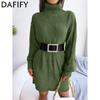 Women's Fashion Casual Solid Color Print Fall Winter Long Sleeve High Neck Sweaters Dresses