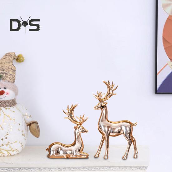 2 шт., парная фигурка оленя, стоящая, лежащая, статуя оленя из смолы, скульптура лося, рождественская, для домашнего офиса, книжной полки, украшения для рабочего стола, орнамент
