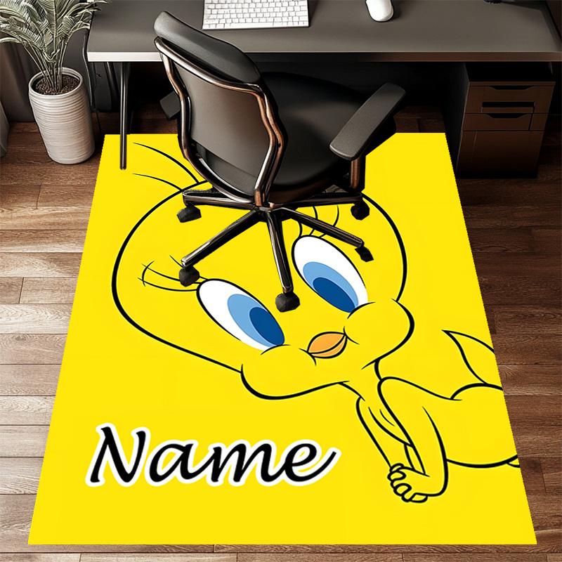 Custom Tweety Mat Personalized Name, Polyester Washable Indoor Entryway Rug, Gift for Christmas, Easter, Thanksgiving Day