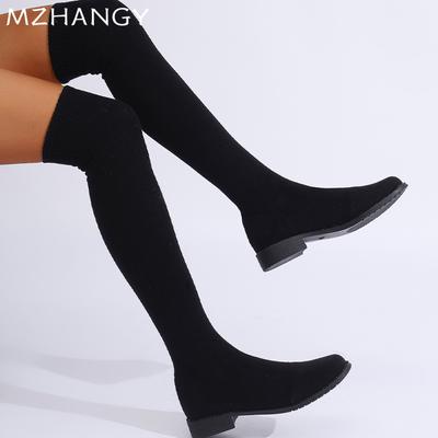 Модные женские вязаные высокие сапоги на плоской подошве выше колена, женская обувь 2025 года, трендовая зимняя мода, уютное платье, прогулочные носки, сапоги-носки Mujer Botas