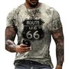 Retro America Route 66 3D Printed Men's T-shirts Vintage Loose Men Clothing Summer Round Neck Short Sleeve Unisex Tops Tees 4XL