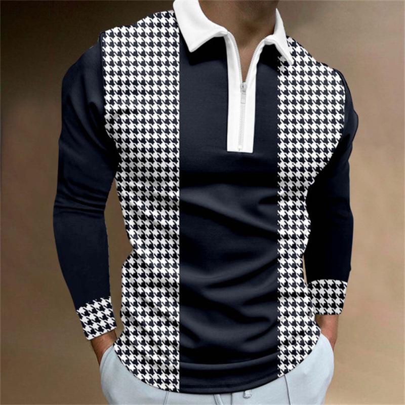 Stylish long-sleeve polo shirt with striped pattern, ideal for casual daily wear.