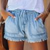 Elastic Waist Drawstring Casual High Waist Slim Denim Shorts Women Summer
