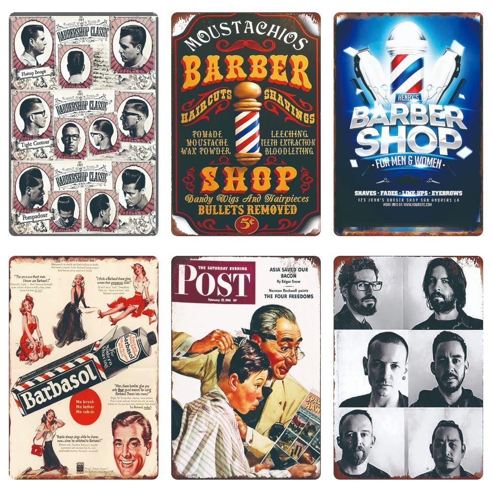 Ретро-табличка для стрижки волос, металлические знаки, парикмахерская, винтажная живопись, настенные плакаты, бар, паб, бритье и стрижка, домашний декор, WY28