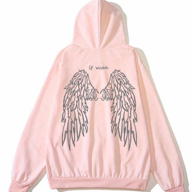 Светоотражающие толстовки Ангел на спине с буквенным принтом в уличном стиле, толстые толстовки унисекс, зимний теплый пуловер, пальто, женские толстовки в стиле панк