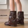 Design sense retro style thick-soled knight boots women's autumn and winter new height-increasing medium boots western cowboy short boots