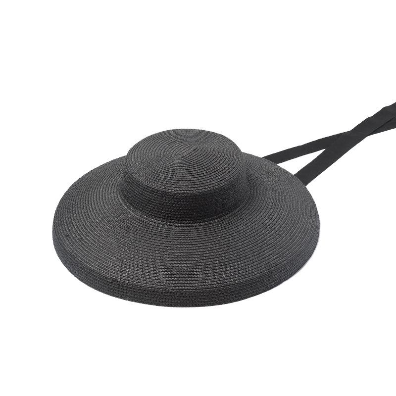 Новая мода с плоским верхом, большая шляпа от солнца, летняя анти-УФ-длинная шляпа-папириф с лентой, цилиндр из папируфа, сценический подиум, вогнутая модельная солнцезащитная пляжная шляпа