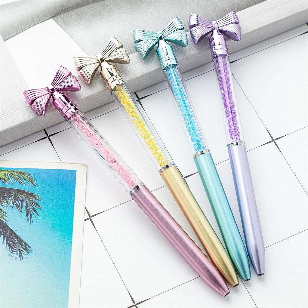 6 шт. шариковая ручка с бантом, хрустальная ручка для подписи, поворотная ручка для подписи, наконечник 1,0 мм, плавно пишущая ручка для бизнеса, подарочная ручка