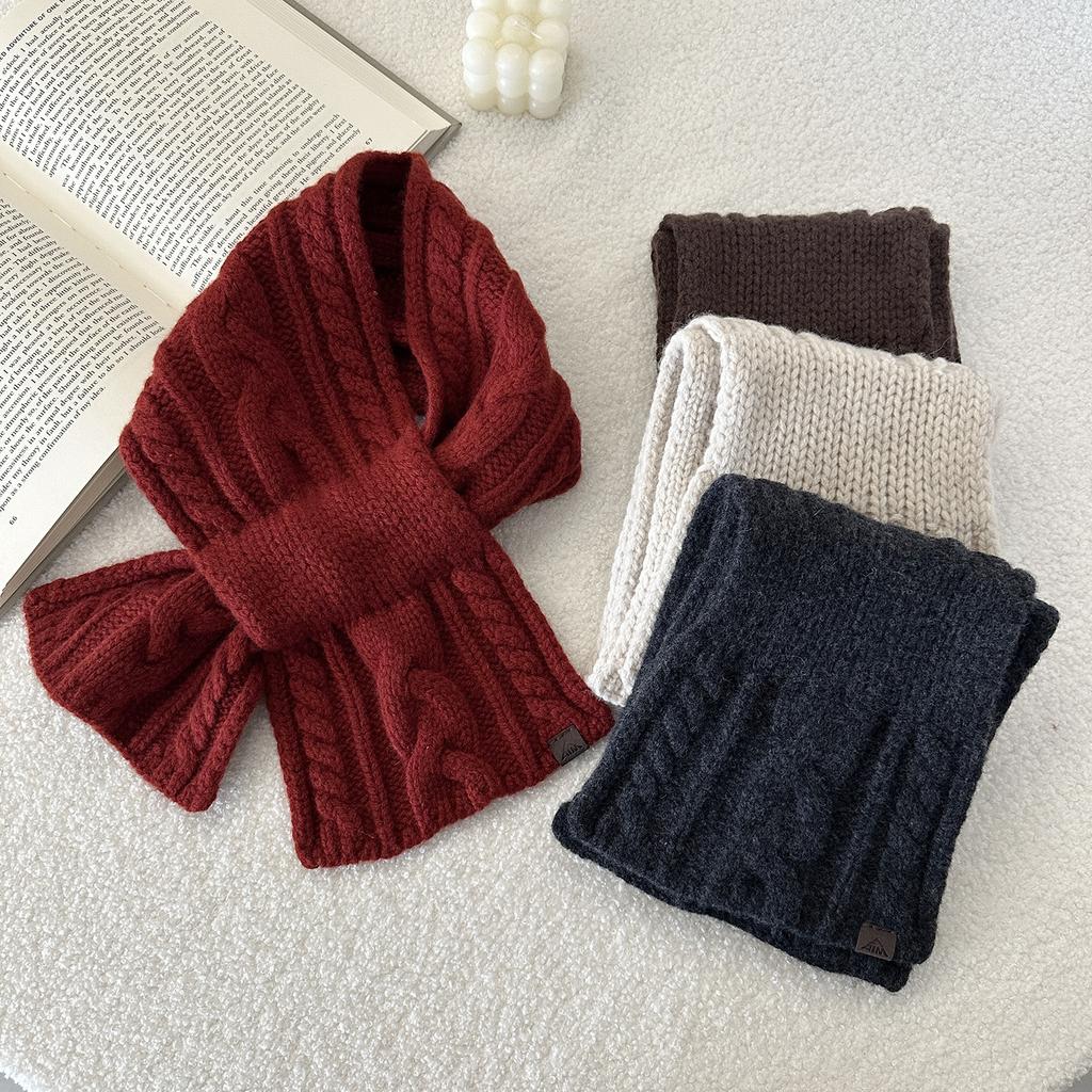 Cross Scarf New Fried Dough Twists Monochrome Fork Neck Warm Scarf Versatile Vintage Scarf