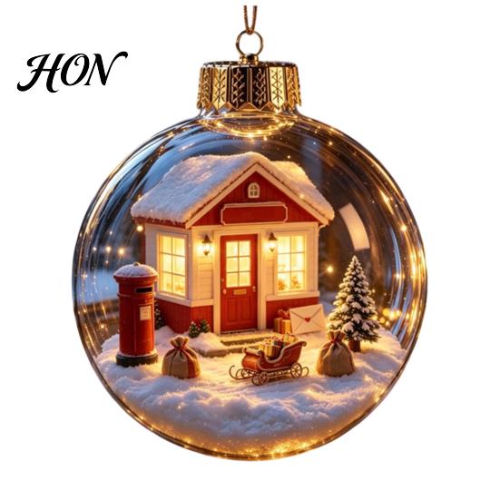 Decorative Acrylic Holiday Spheres 3D Christmas Faux Crystal Ball Ornament, Lighted Reindeer Sleigh LED Pendants Snow Scene Hanging Decor for