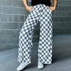 Женские брюки с высокой талией, эластичные, клетчатые, широкие, повседневные брюки свободного кроя, повседневная одежда для работы и отдыха