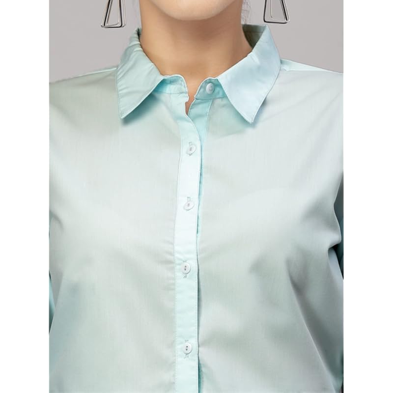 Style Quotient Женская однотонная светло-голубая рубашка из полихлопка, приталенная, для официального случая