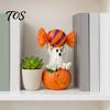 Dark Sweet Room Decor Halloween Ghost Figurine, Cute Sitting on Pumpkin Holding Candy Unique Home Collection Statue, Spooky Resin Table Ornament