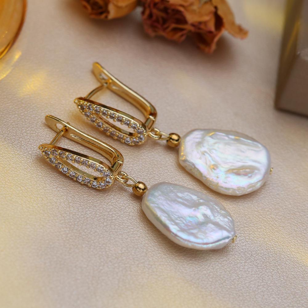 Серьги SENIKO с натуральным пресноводным большим жемчугом в стиле барокко, модные серьги-капли с кубическим цирконием и жемчугом для женщин, вечерние ювелирные изделия