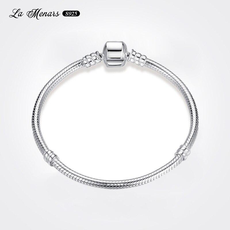 Unisex Genuine Silver Plating Round Clasp Bracelet Chain Wrist Fine Jewelry Diy Making Ornaments Fit Bead Charms