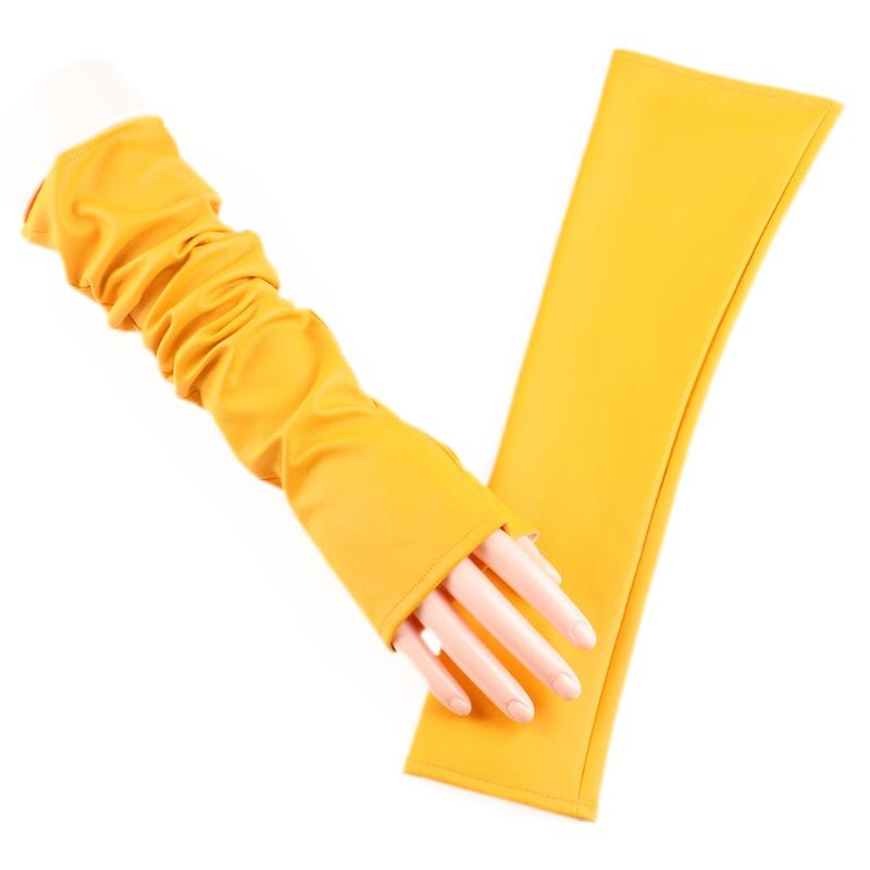 Женские удлиненные кожаные перчатки для ночного клуба, модный дизайн с мехом, для танцевальных выступлений, кожаные кожаные перчатки