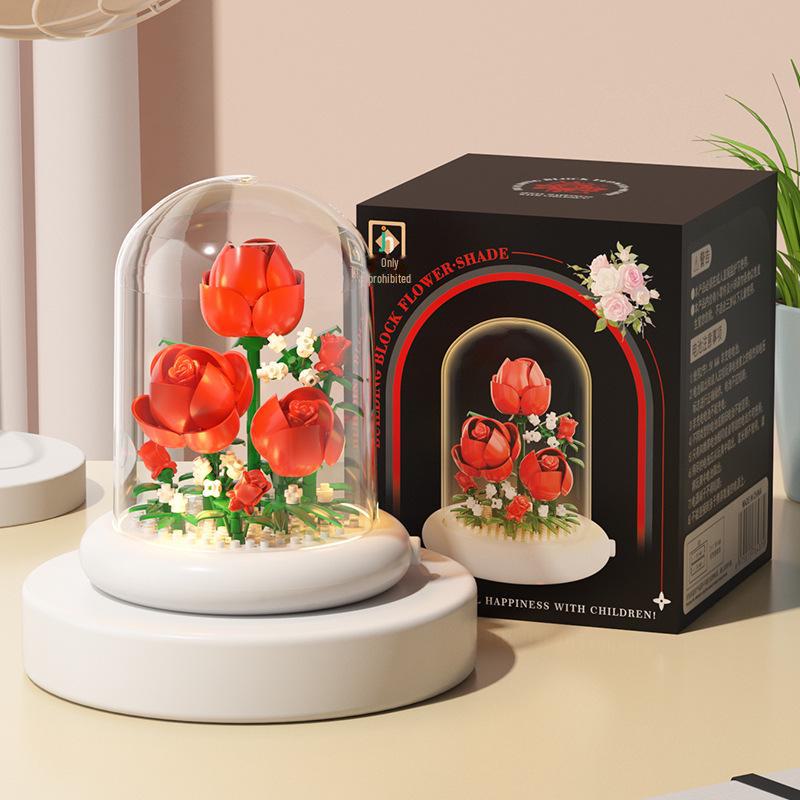 Valentine's Day Eternal Rose Bouquet: Compatible with Lego China Building Blocks, Flower Plant Potted Children's Toy