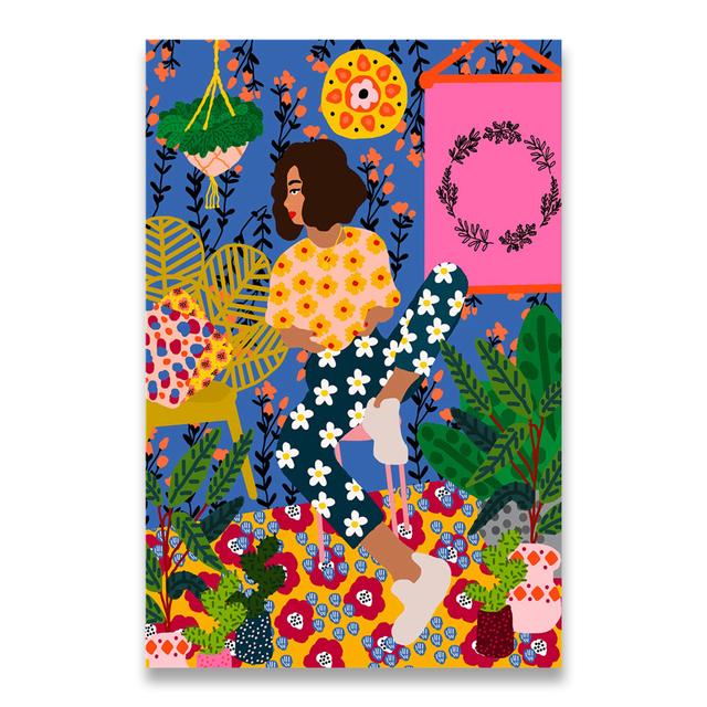 Абстрактная мода в стиле ретро для девочек, растение, собака, настенная живопись маслом, скандинавские постеры и принты, украшение для гостиной