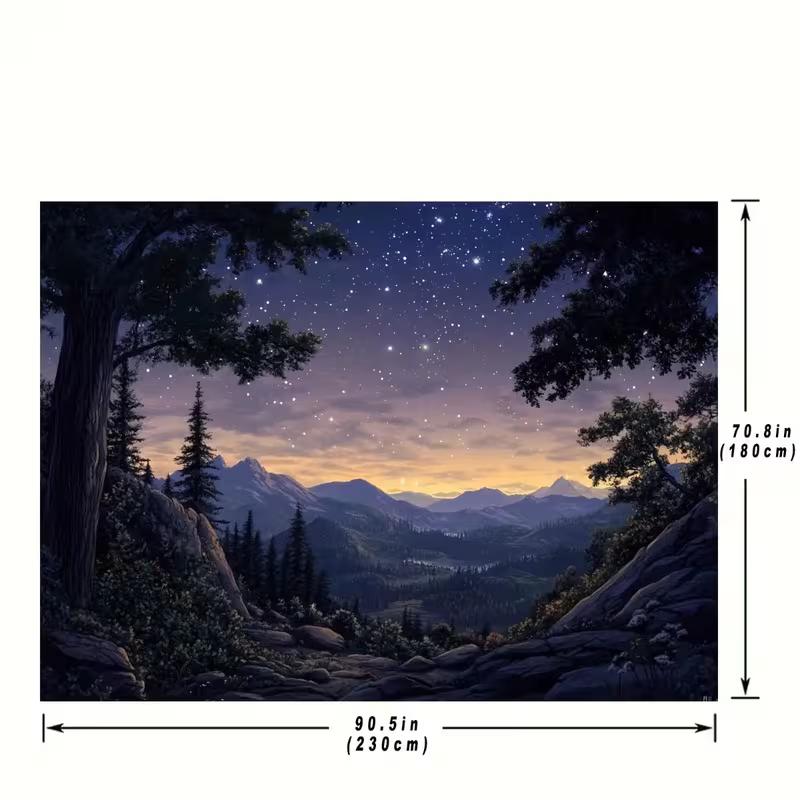 2D Night Mountain Tapestry Starry Sky Forest Sunset Scenery Wall Art
