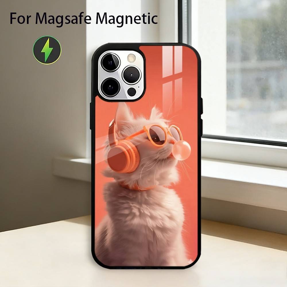 Эстетичный Чехол для Телефона с Портретами Кошек Для iPhone17,16,15,14,13,12,11 Plus,Pro Магнитный с Беспроводной Зарядкой Magsafe