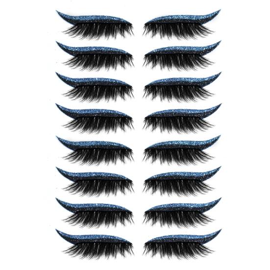 8 Pairs Lazy Eye Shadow Eyelash Patch Waterproof Glitter Eyeshadow Eyelashes Makeup Stickers Eye Makeup Stickers with False Lashes Shadow