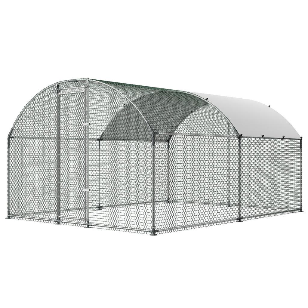 VEVOR Large Metal Chicken Coop 3 x 3.97 x 2 m Walk-in Chicken Run House, Doom Roof Hen House Enclosure with Cover and Security Lock