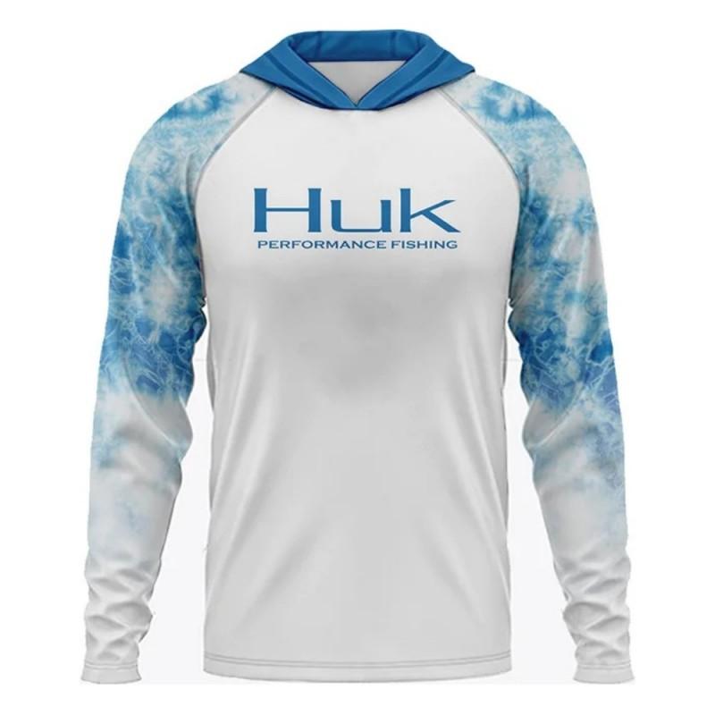 Mens UPF 50 Quick-Dry Hooded Fishing Shirt Breathable Sun Protection Long Sleeve Outdoor Sport Top