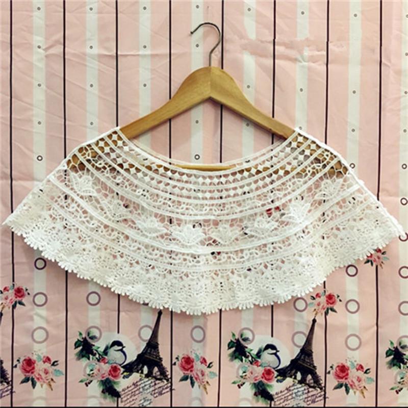 Women's Sweet White Hollow Crochet Lace Tassels Knit Wide Collar Cape Shawl EMA