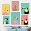 Tropical Plants Poster and Print Toucan Bird Flamingo Parrot Pineapple Canvas Painting Nordic Wall Art Picture Home Decor Cuadro