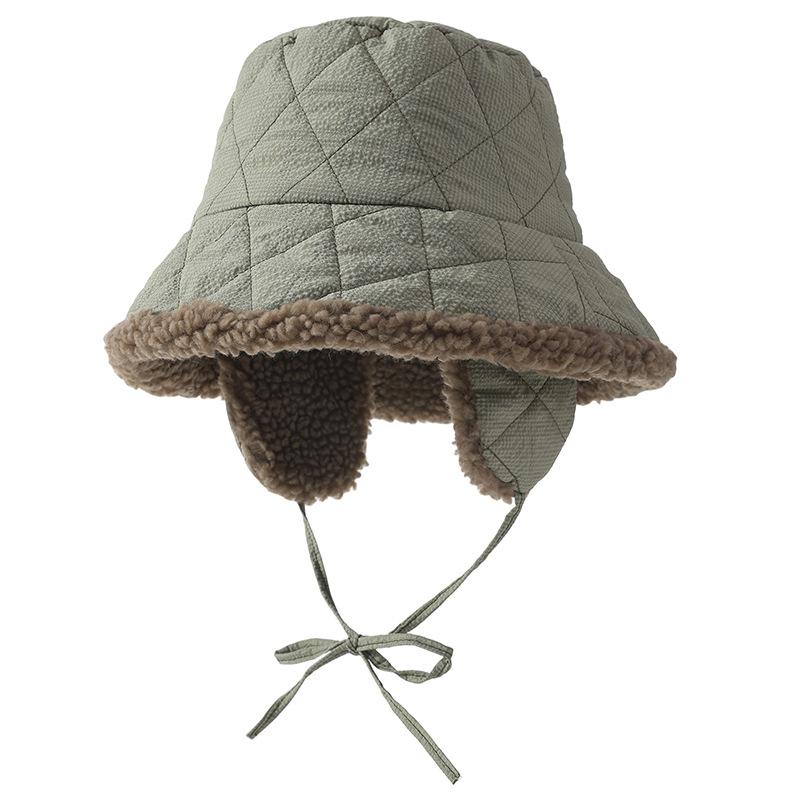 Down cotton fisherman's hat children's autumn and winter new thickened lamb down warm windproof ear protector basin hat shows small face