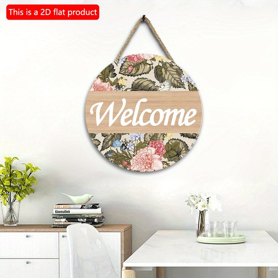 2D плоские 20*20 см 1 шт. Добро пожаловать Красивые красочные цветы, листья и бабочки с принтом Деревянные поделки Круглые дверные знаки, Декоративная художественная табличка Подарок для друзей